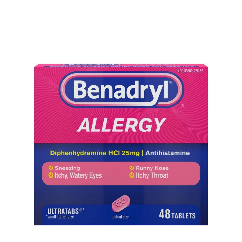 slide 2 of 7, Benadryl Ultratabs Diphenhydramine Antihistamine Cold & Allergy Relief Tablets - 48ct, 48 ct