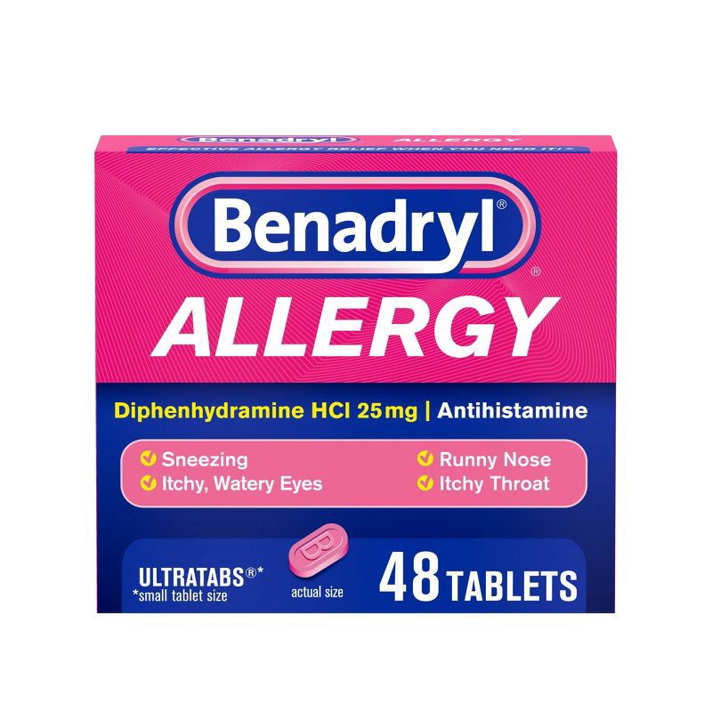 slide 1 of 7, Benadryl Ultratabs Diphenhydramine Antihistamine Cold & Allergy Relief Tablets - 48ct, 48 ct