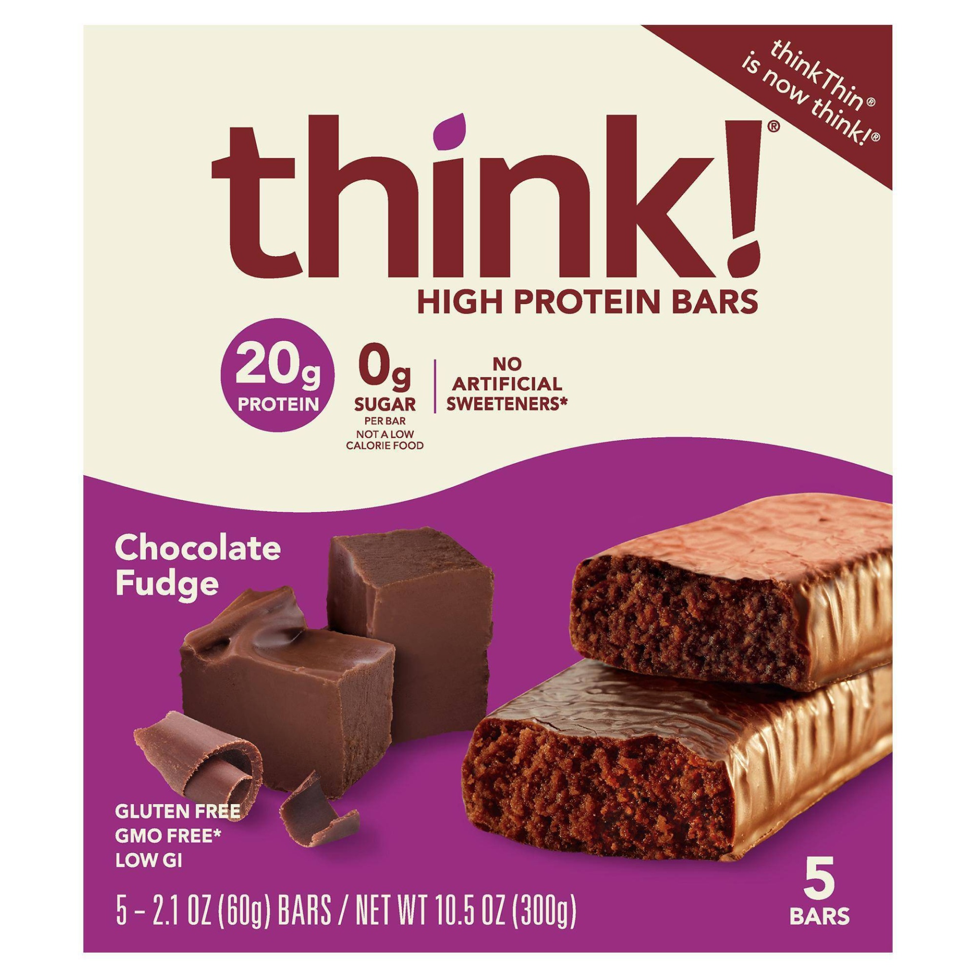 slide 1 of 3, thinkThin think! High Protein Chocolate Fudge Bars, 5 ct