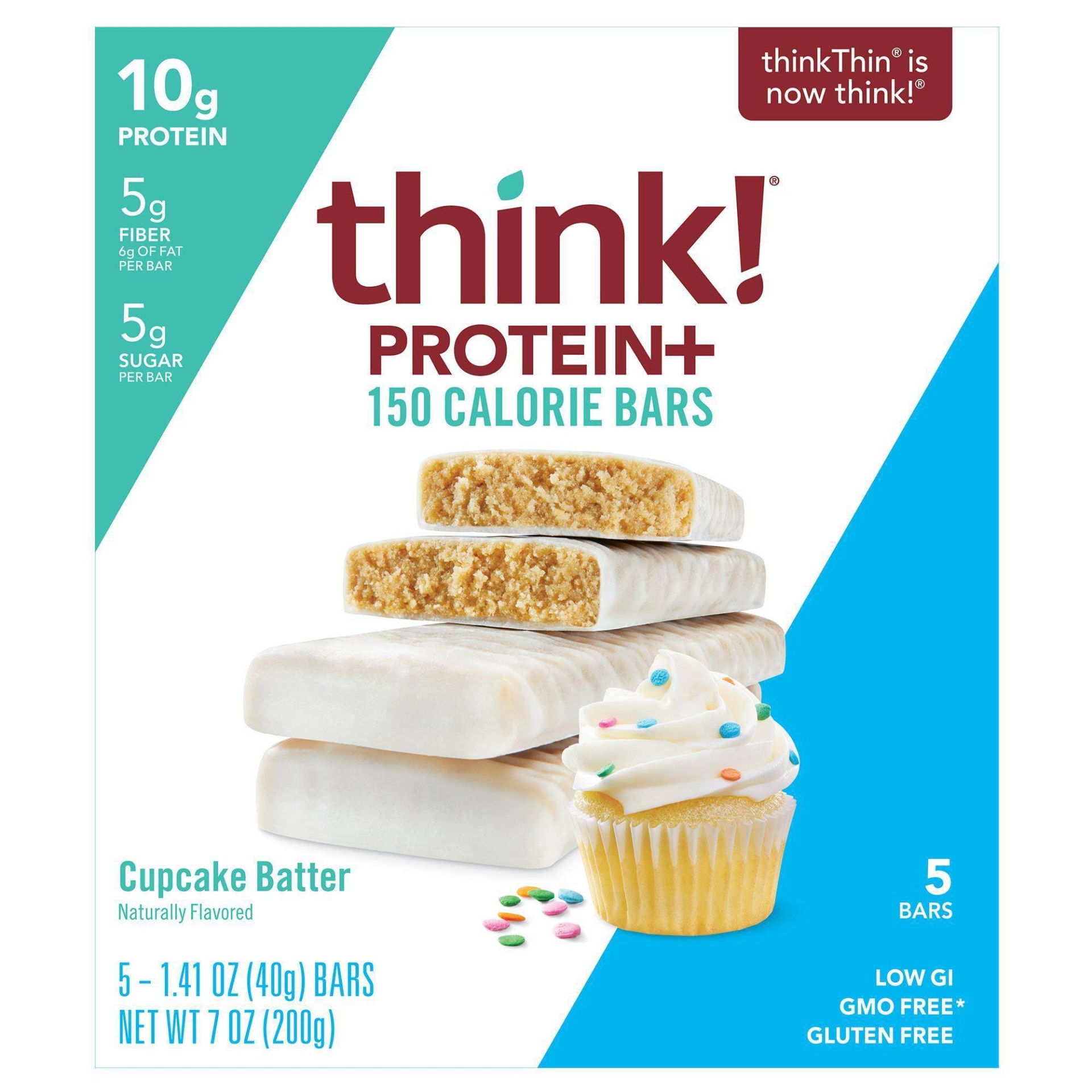 slide 1 of 1, thinkThin Protein & Fiber Bars Cupcake Batter, 5 ct; 75 oz