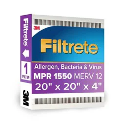 Filtrete 20" x 20" x 4" Allergen Bacteria and Virus Deep Pleat Air Filter 1550 MPR: MERV 12, Electrostatic, 12-Month Use