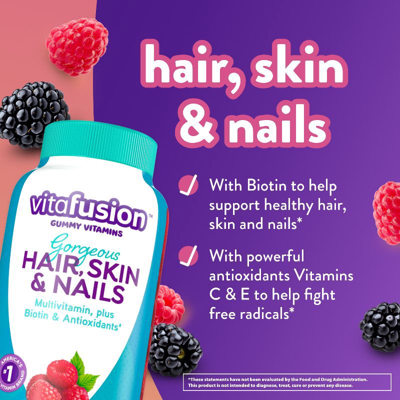 slide 3 of 8, Vitafusion Gorgeous Hair Skin & Nails Supplement Gummies - Raspberry - 135ct, 135 ct