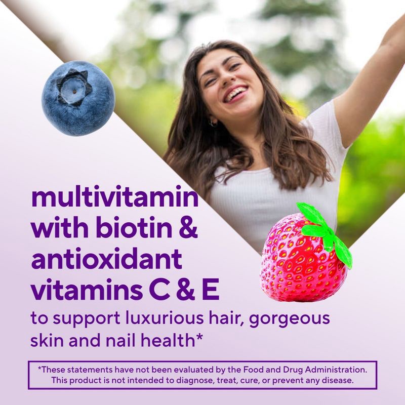 slide 4 of 10, Vitafusion Gorgeous Hair Skin & Nails Supplement Gummies - Raspberry - 135ct, 135 ct