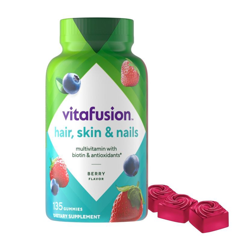 slide 1 of 10, Vitafusion Gorgeous Hair Skin & Nails Supplement Gummies - Raspberry - 135ct, 135 ct