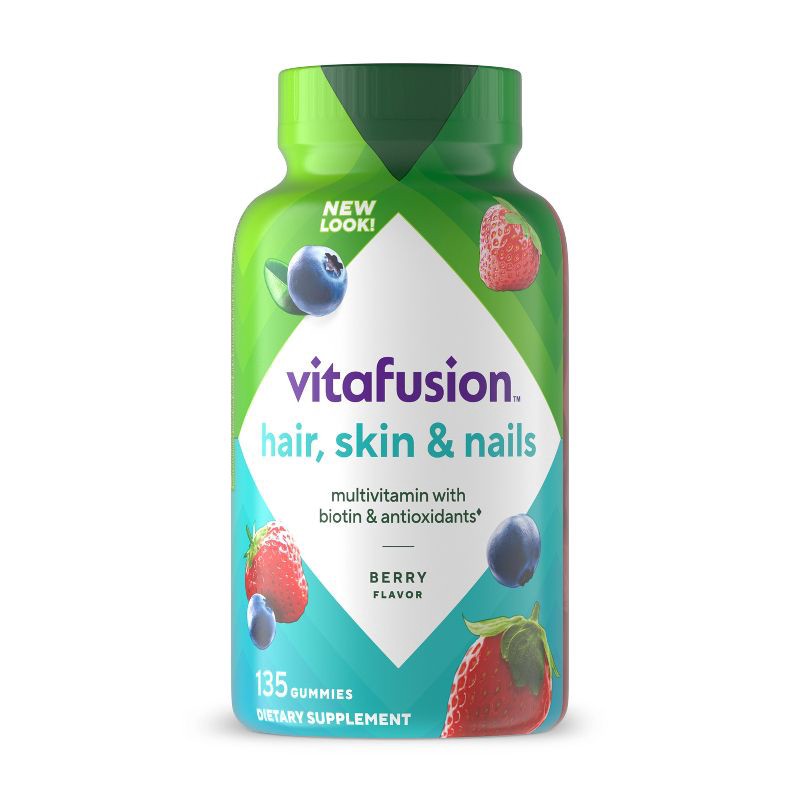 slide 1 of 8, Vitafusion Gorgeous Hair Skin & Nails Supplement Gummies - Raspberry - 135ct, 135 ct