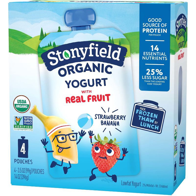 slide 1 of 7, Stonyfield Organic Kids' Strawberry Banana Yogurt - 4ct/3.5oz Pouches, 4 ct; 3.5 oz