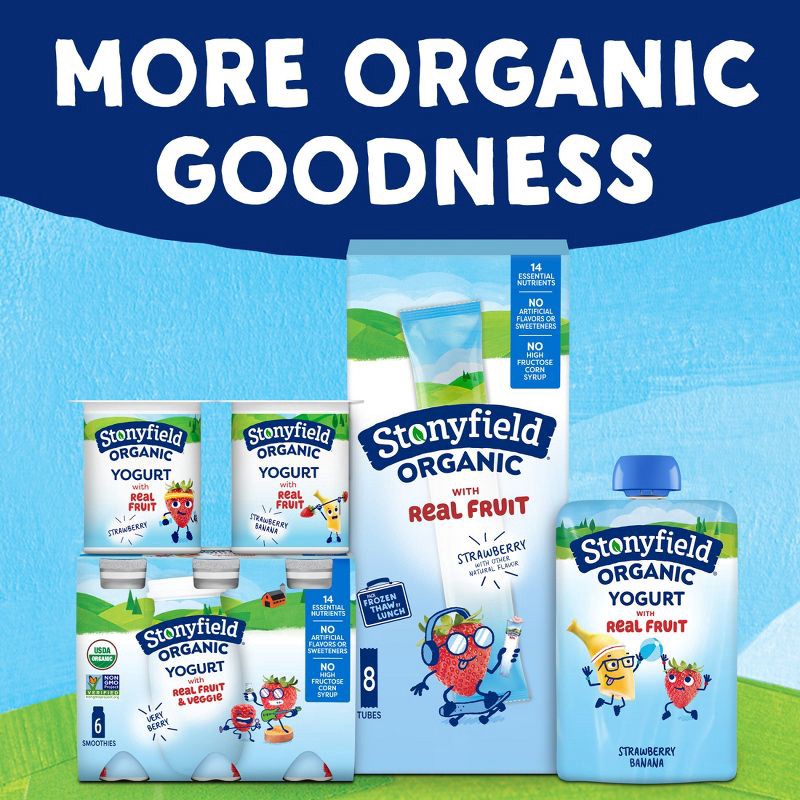 slide 6 of 11, Stonyfield Organic Kids' Strawberry Banana Yogurt - 4ct/3.5oz Pouches, 4 ct; 3.5 oz