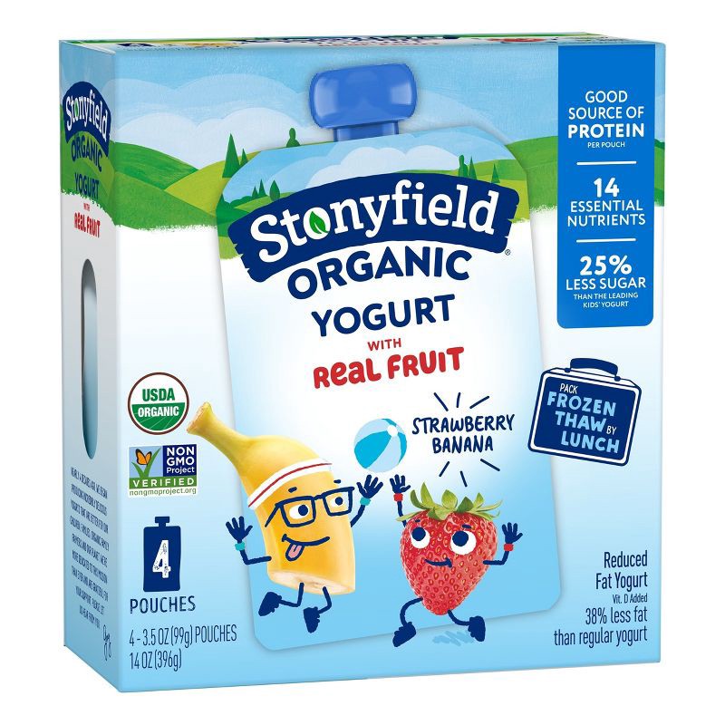 slide 10 of 10, Stonyfield Organic Kids' Strawberry Banana Yogurt - 4ct/3.5oz Pouches, 4 ct; 3.5 oz