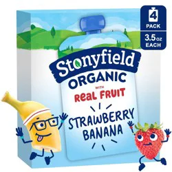 Stonyfield Organic ' Strawberry Banana Yogurt - 4ct/3.5oz Pouches: No Added Antibiotics, Gluten-Free, 5g Protein