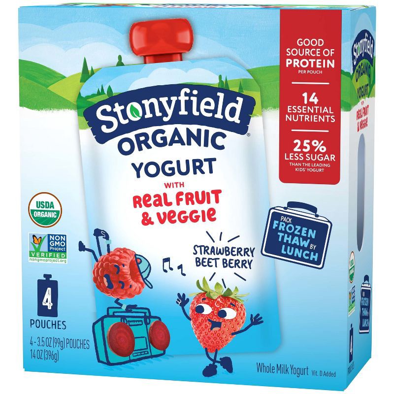 slide 1 of 8, Stonyfield Organic Whole Milk Strawberry Beet Berry Kids' Yogurt - 4ct/3.7oz Pouches, 4 ct; 3.7 oz