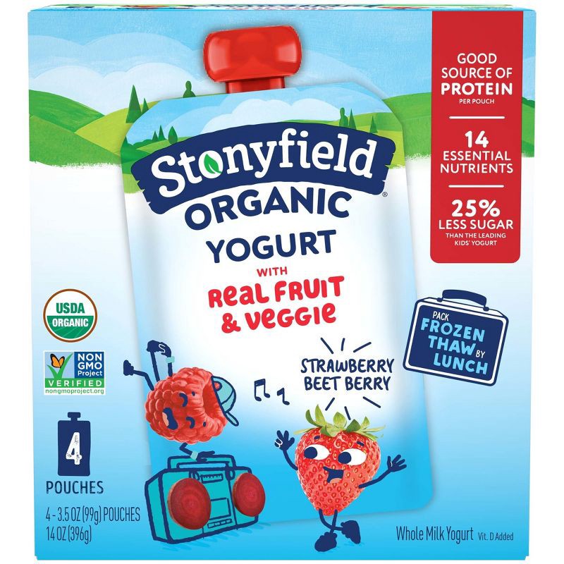 slide 3 of 9, Stonyfield Organic Whole Milk Strawberry Beet Berry Kids' Yogurt - 4ct/3.7oz Pouches, 4 ct; 3.7 oz