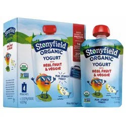Stonyfield Organic Whole Milk Pear Spinach Mango ' Yogurt - 4ct/3.5oz Pouches: Gluten-Free, No Artificial Sweeteners