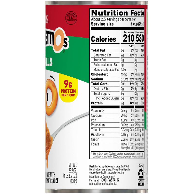 slide 2 of 11, Campbell's SpaghettiOs with Meatballs - 22.2oz, 22.2 oz