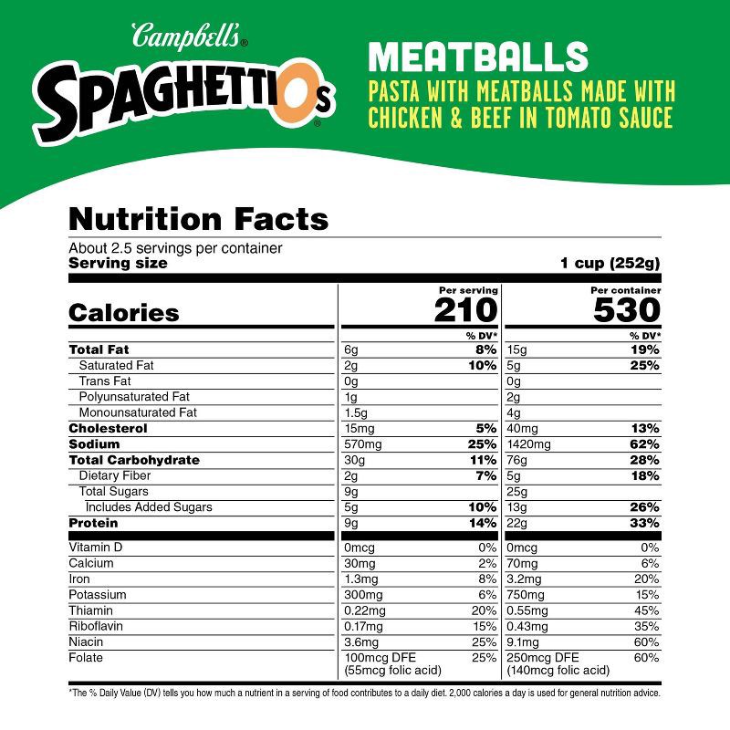 slide 6 of 11, Campbell's SpaghettiOs with Meatballs - 22.2oz, 22.2 oz