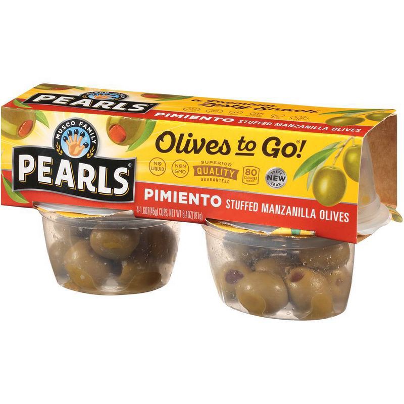 slide 3 of 5, Pearls Olives-to-Go Pimiento Stuffed Olives - 4ct, 4 ct