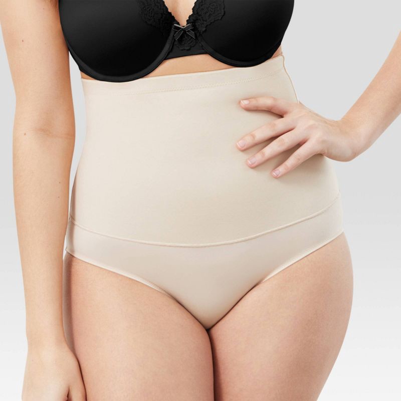 slide 3 of 4, Maidenform Women's Shapewear High Waist Shaping Briefs 290 - Beige L: Firm Compression, Tummy & Waist Slimming, Knit Control Panties, 1 ct