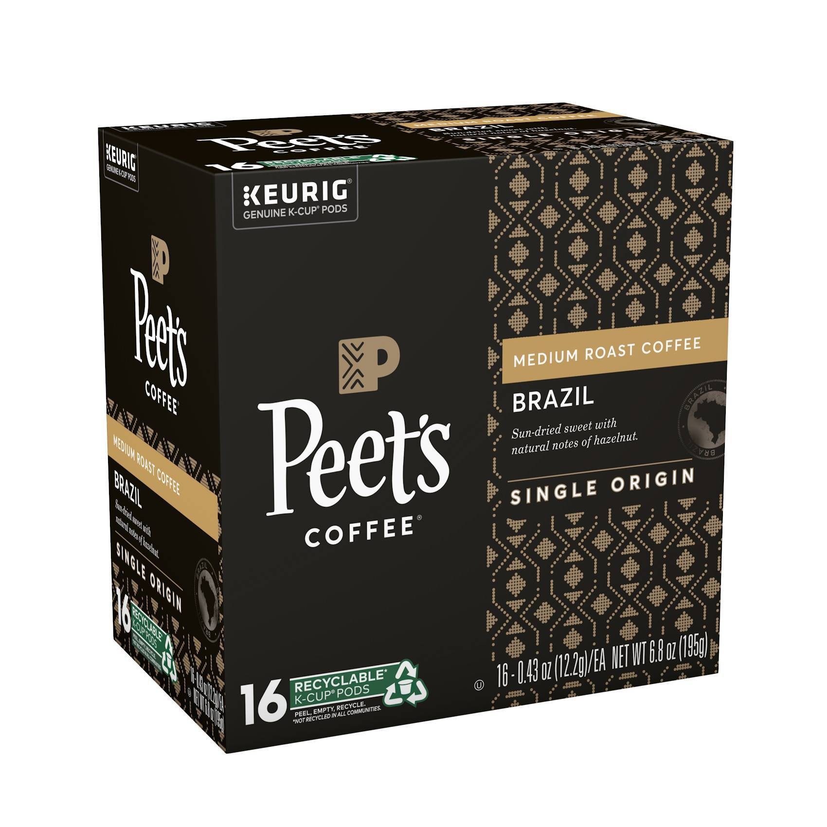 slide 1 of 7, Peet's Coffee Brazil Minas Naturais Medium Roast Ground Coffee - Keurig K-Cup Pods, 16 ct