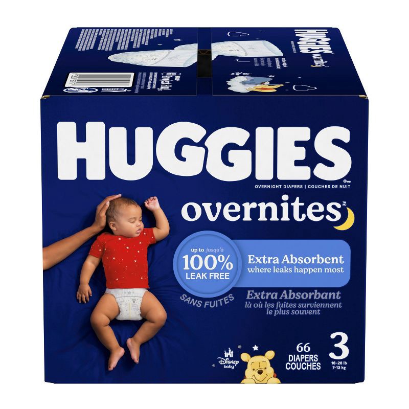 slide 2 of 12, Huggies Overnites Nighttime Baby Diapers - Size 3 - 66ct, 3 x 66 ct