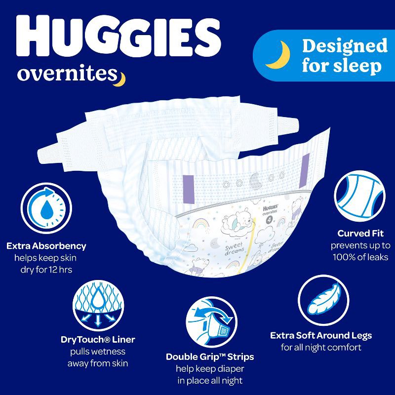 slide 7 of 11, Huggies Overnites Disposable Diapers - Size 3 - 66ct, 66 ct