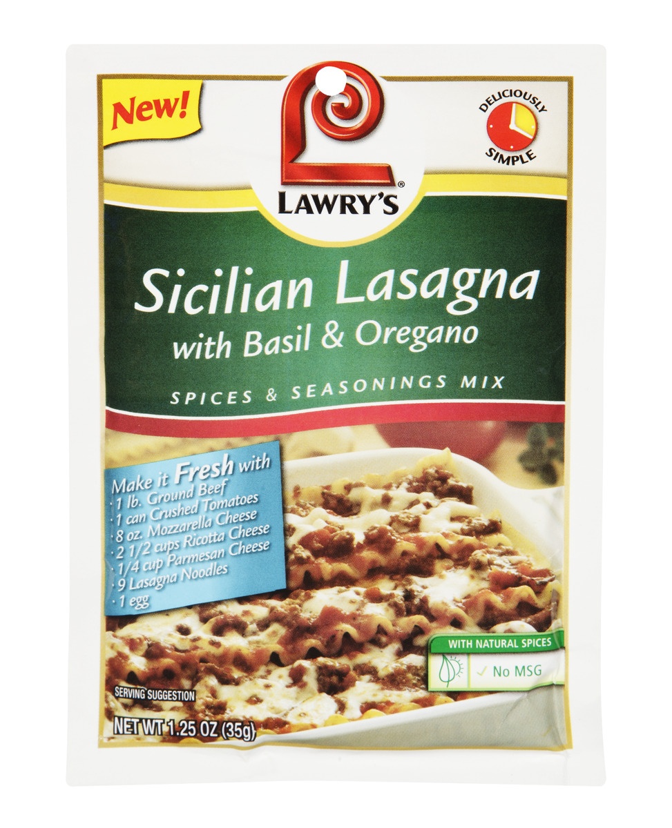 slide 1 of 1, Lawry's Sicilian Lasagna with Basil & Oregano Spices & Seasonings Mix, 1.25 oz