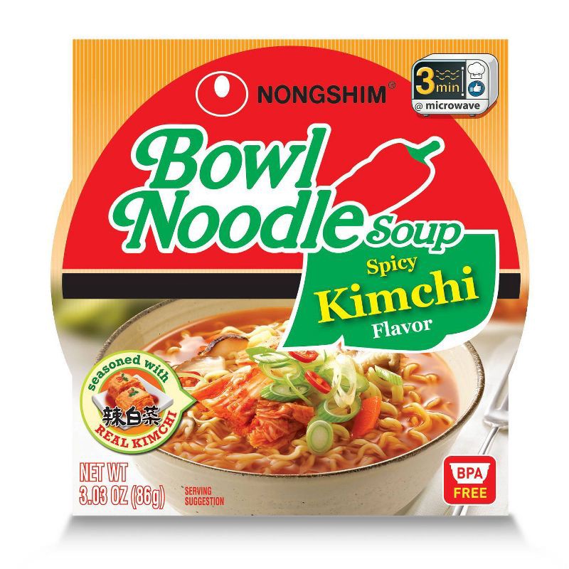 slide 2 of 5, Nongshim Bowl Spicy Kimchi Soup Microwavable Noodle Bowl - 3.03oz, 3.03 oz