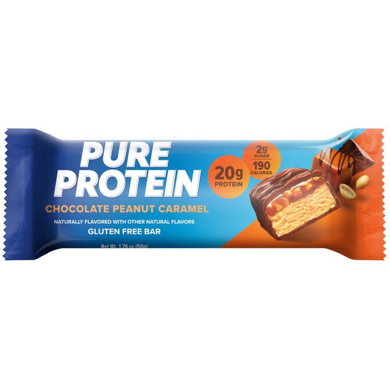 slide 2 of 6, Pure Protein 20g Protein Bar - Chocolate Peanut Caramel - 12ct, 20 gram, 12 ct