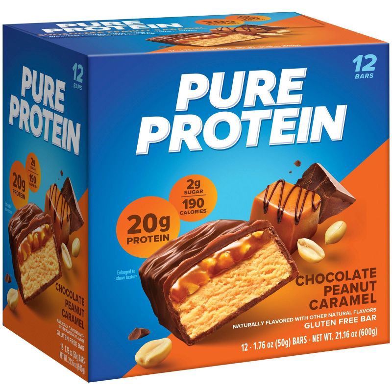 slide 4 of 6, Pure Protein 20g Protein Bar - Chocolate Peanut Caramel - 12ct, 20 gram, 12 ct