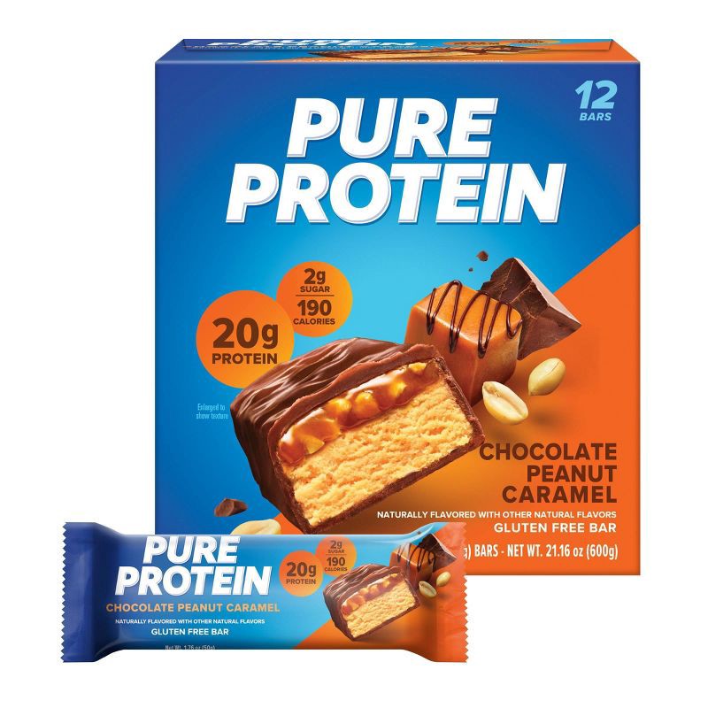 slide 1 of 6, Pure Protein 20g Protein Bar - Chocolate Peanut Caramel - 12ct, 20 gram, 12 ct