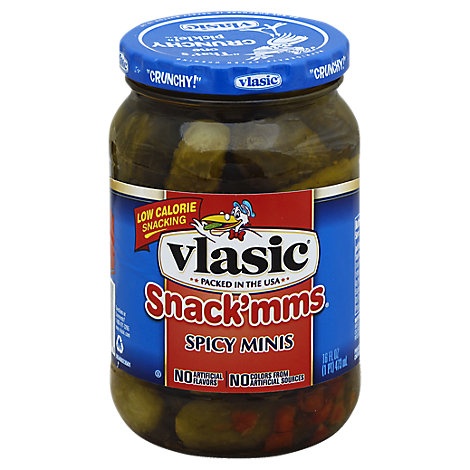 slide 1 of 1, Vlasic Pickles Snackmms Hot Mini, 16 fl oz