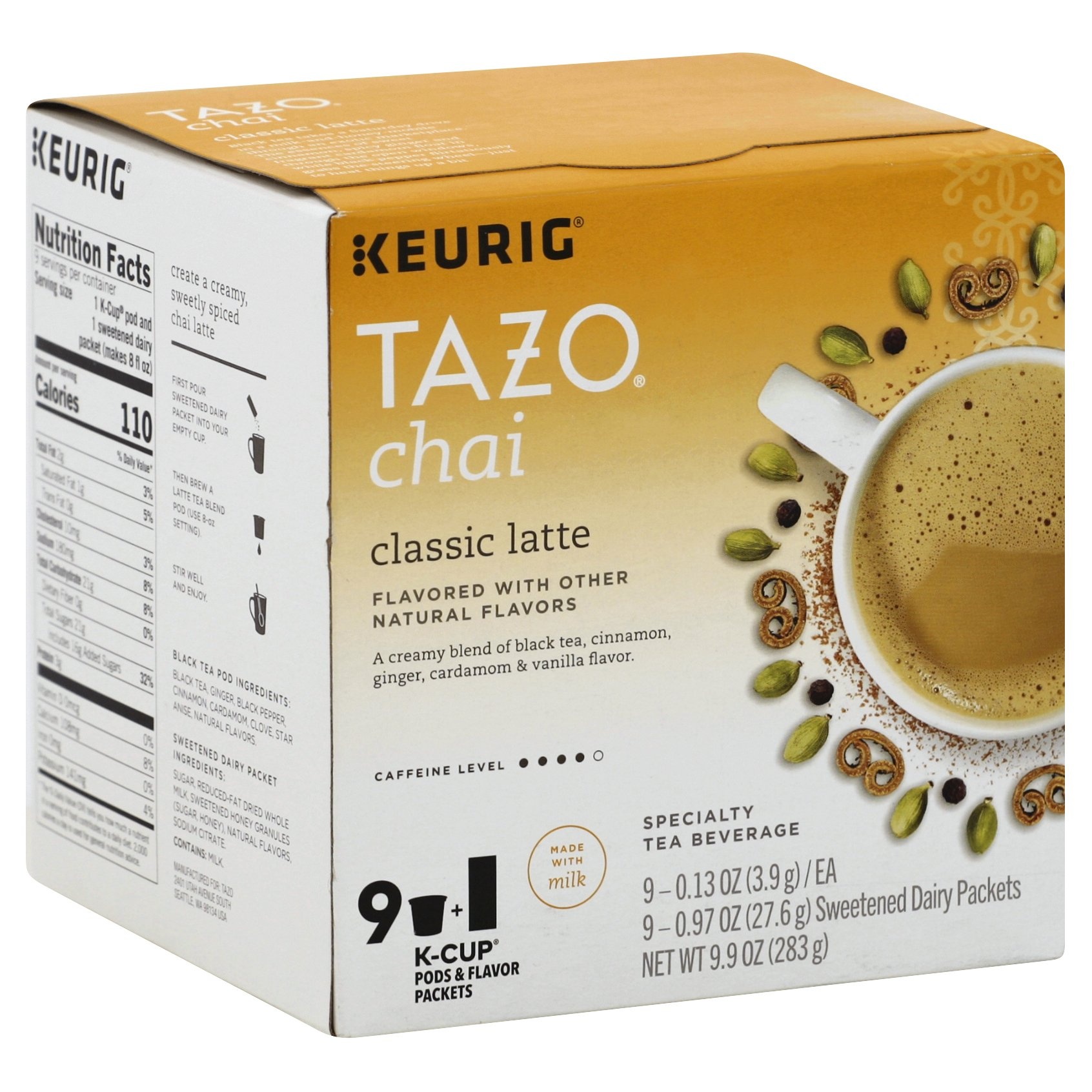 slide 1 of 4, Tazo Classic Latte Flavored Tea K-Cup Pods, 9 ct