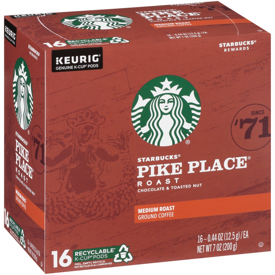 slide 2 of 7, Starbucks Pike Place Roast Medium Ground Coffee K-Cup, 16 ct; 0.44 oz