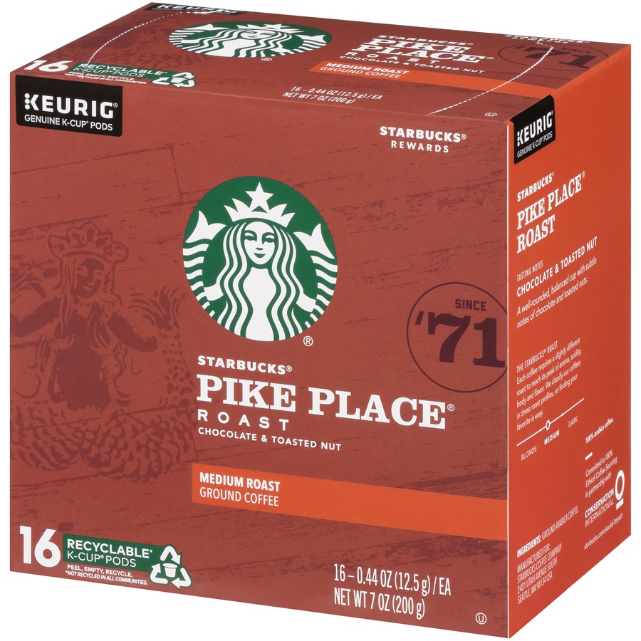 slide 3 of 7, Starbucks Pike Place Roast Medium Ground Coffee K-Cup, 16 ct; 0.44 oz