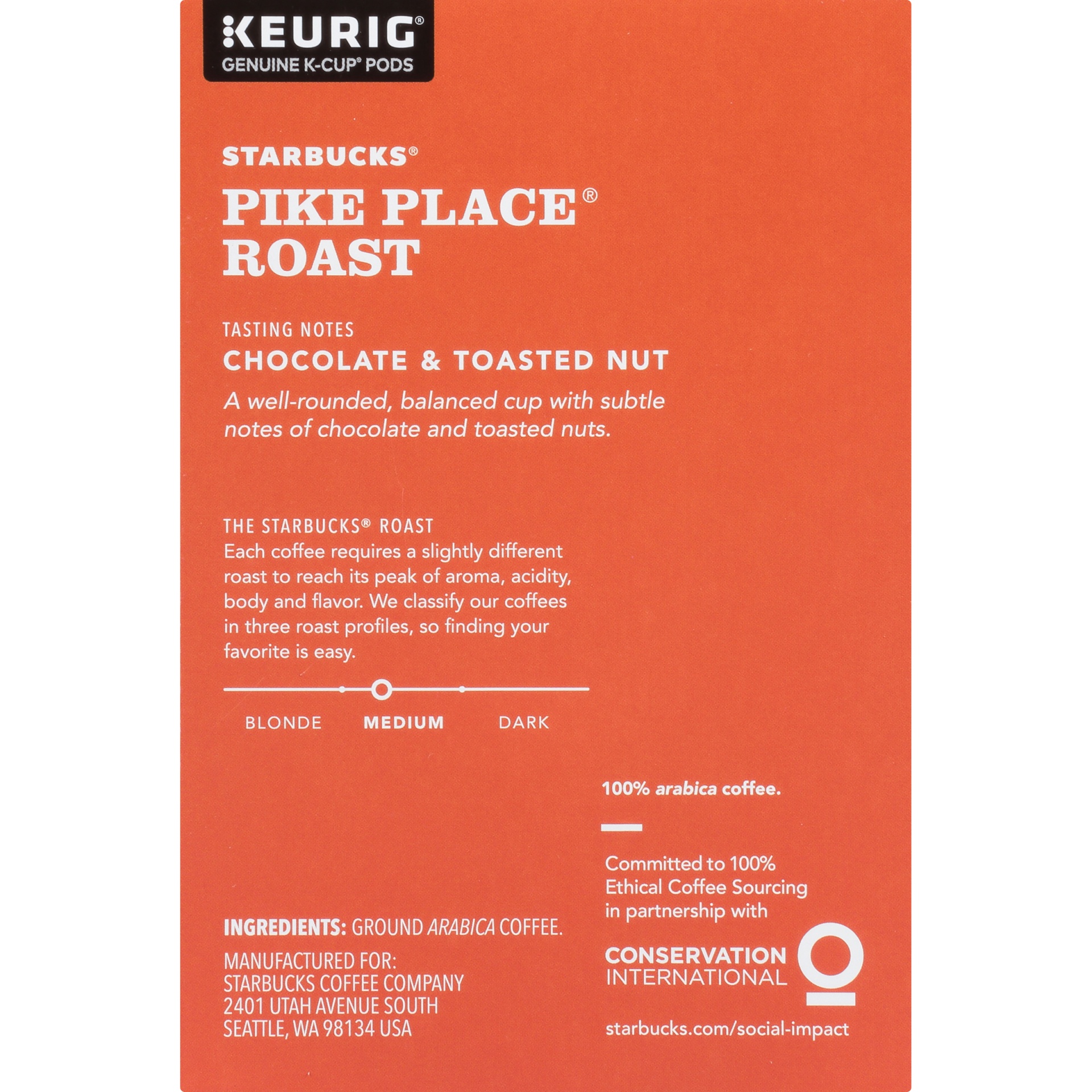 slide 5 of 7, Starbucks Pike Place Roast Medium Ground Coffee K-Cup, 16 ct; 0.44 oz