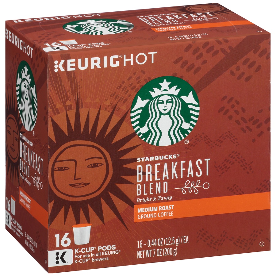 slide 2 of 7, Starbucks Breakfast Blend Medium Roast Coffee K-Cup Pods, 16 ct