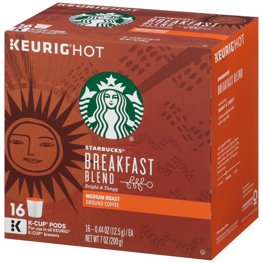 slide 3 of 7, Starbucks Breakfast Blend Medium Roast Coffee K-Cup Pods, 16 ct