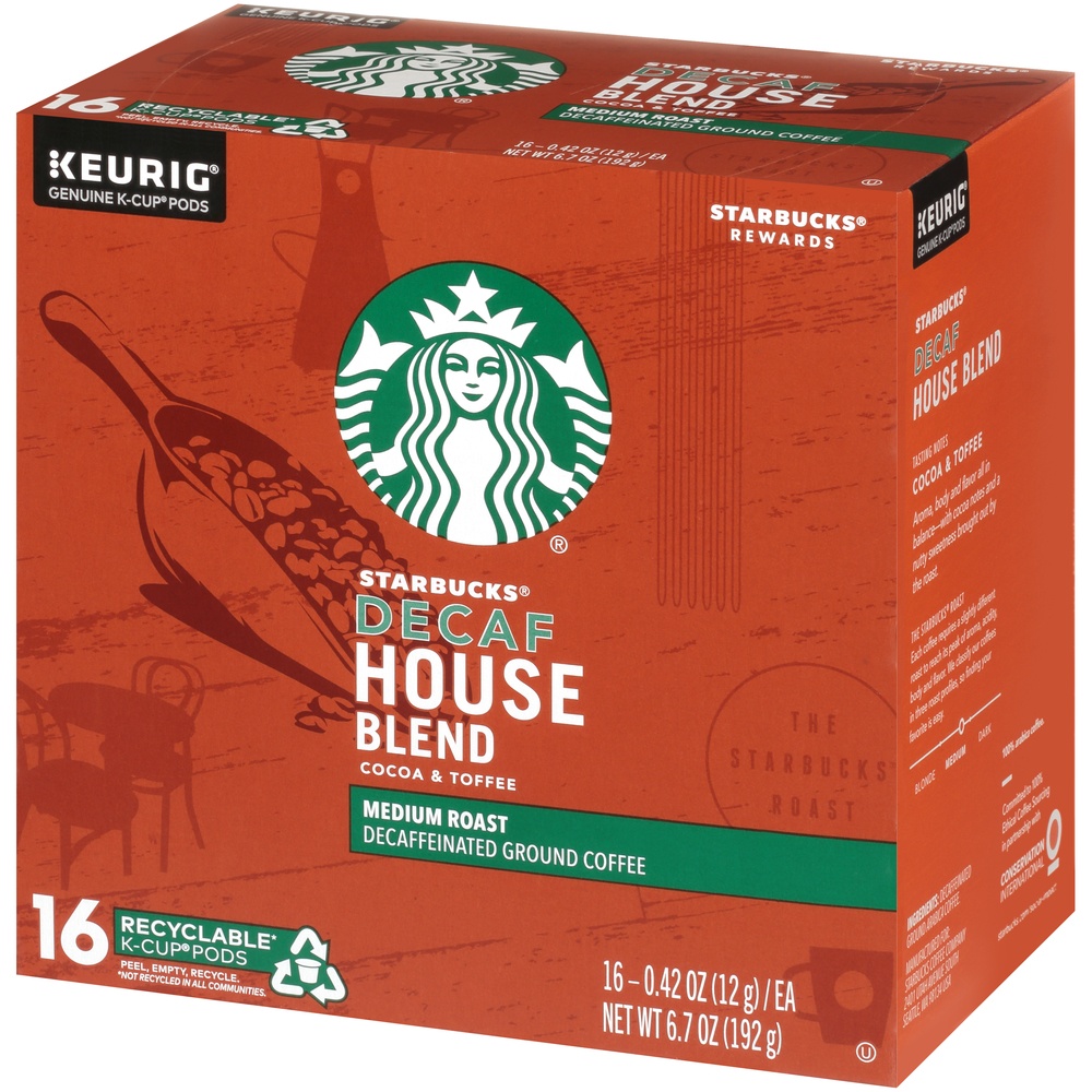 slide 3 of 7, Starbucks House Blend Medium Roast Coffee - Decaf Cup Pods, 16 ct