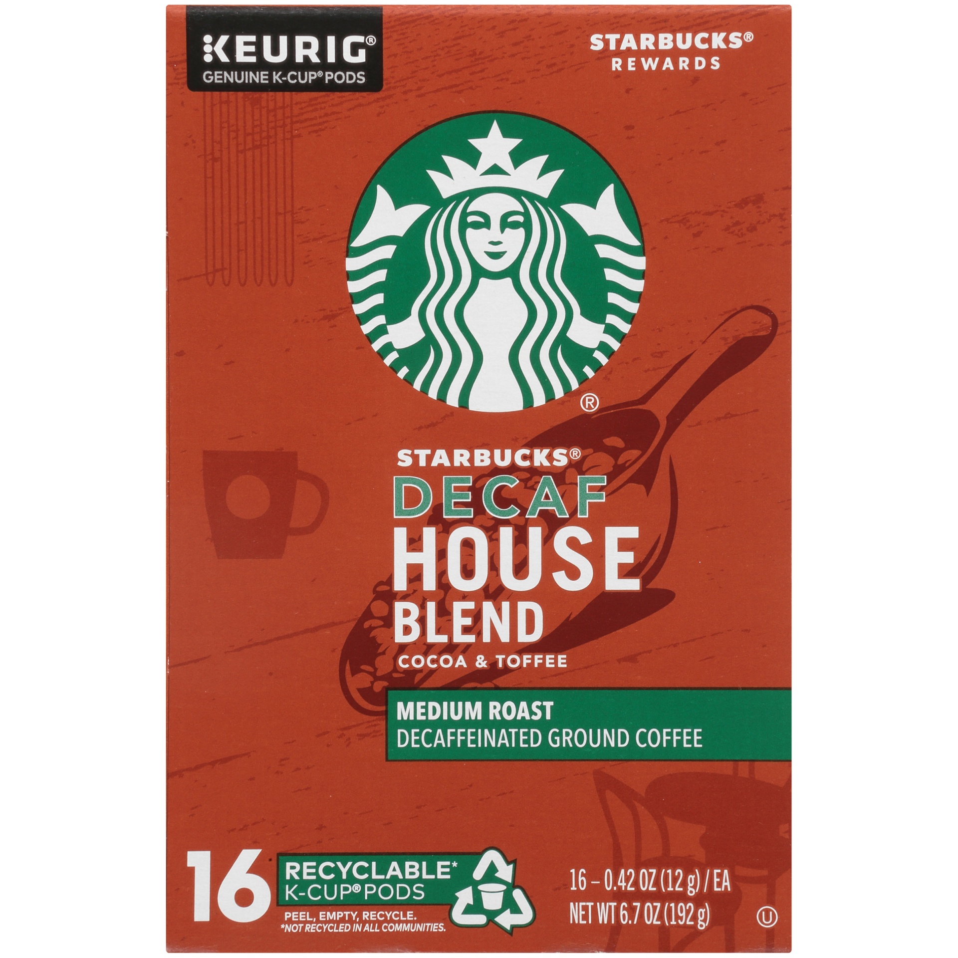 slide 4 of 7, Starbucks House Blend Medium Roast Coffee - Decaf Cup Pods, 16 ct