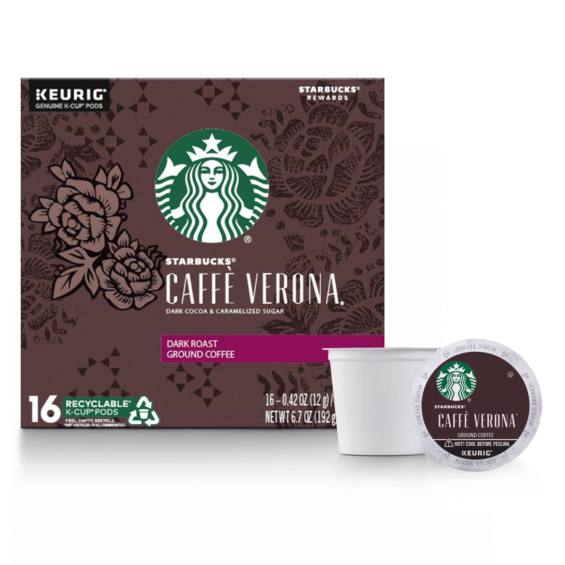 slide 1 of 5, Starbucks Caff Verona Dark Roast Coffee Cup Pods, 16 ct