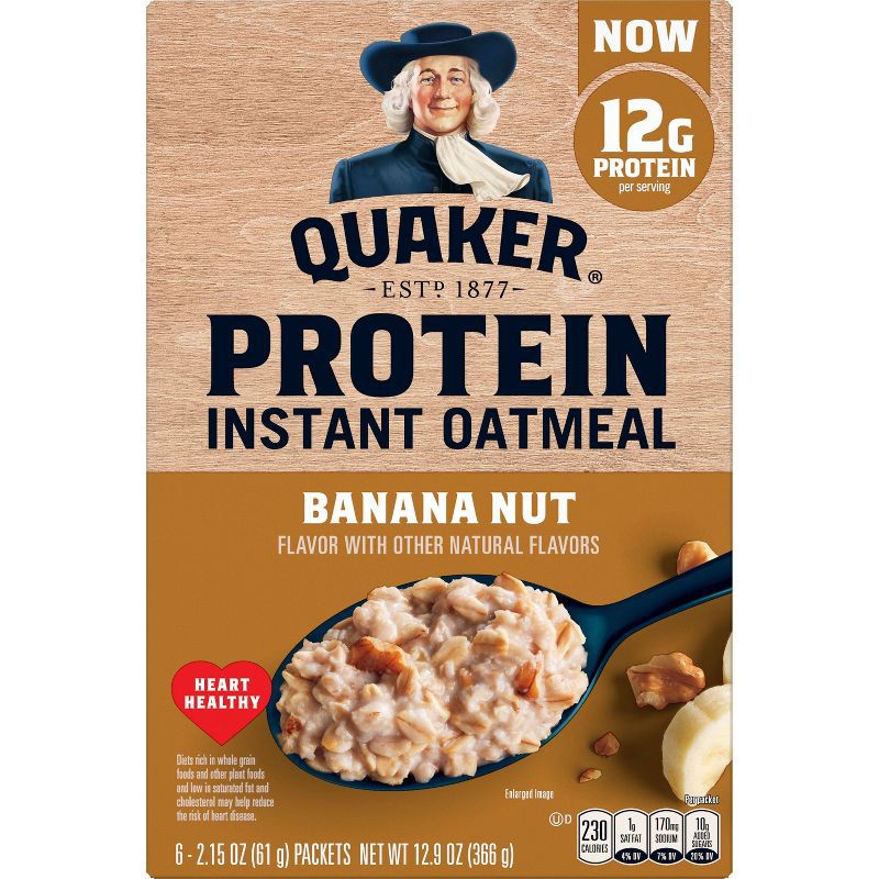 slide 2 of 8, Quaker Instant Protein Banana Nut Oatmeal - 6ct / 12.9oz, 6 ct, 12.9 oz