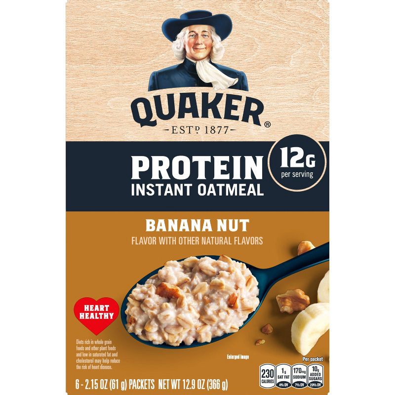 slide 2 of 8, Quaker Instant Protein Banana Nut Oatmeal - 6ct / 12.9oz, 6 ct, 12.9 oz