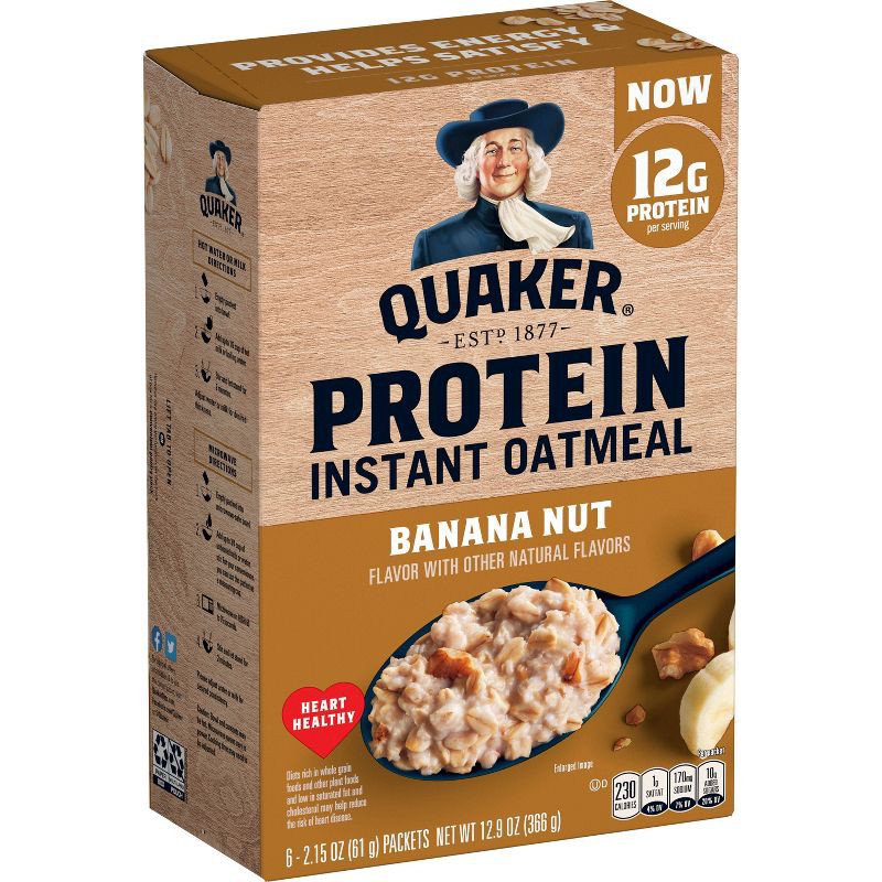 slide 1 of 8, Quaker Instant Protein Banana Nut Oatmeal - 6ct / 12.9oz, 6 ct, 12.9 oz