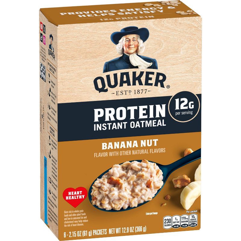 slide 1 of 8, Quaker Instant Protein Banana Nut Oatmeal - 6ct / 12.9oz, 6 ct, 12.9 oz