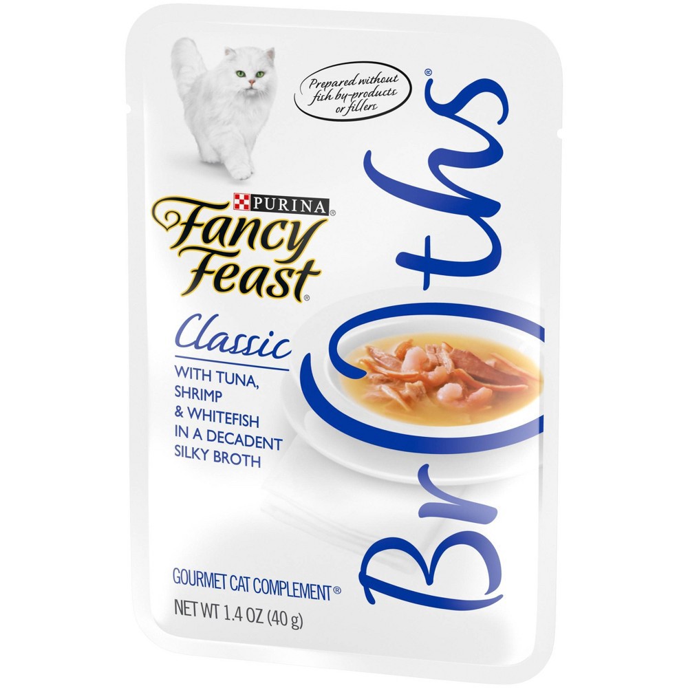 Purina Fancy Feast Broths Classic Gourmet Wet Cat Food Complement with Tuna, Shrimp & White Fish