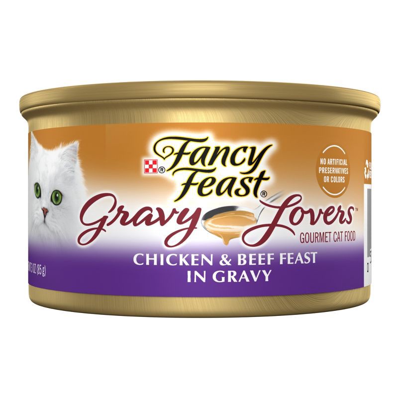 slide 1 of 9, Purina Fancy Feast Gravy Lovers Gourmet Wet Cat Food Chicken & Beef Feast In Grilled Chicken Flavor Gravy - 3oz, 3 oz