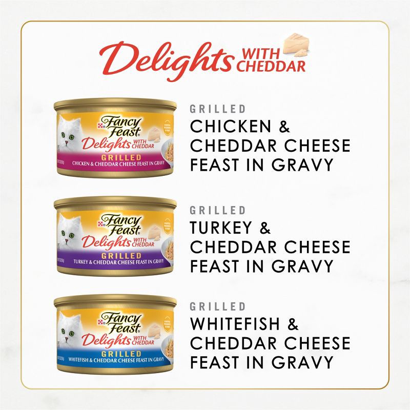 slide 4 of 12, Purina Fancy Feast Delights Variety Pack Chicken,Turkey, Fish and Cheddar Flavor Wet Cat Food Cans - 3oz/24ct, 24 ct; 3 oz