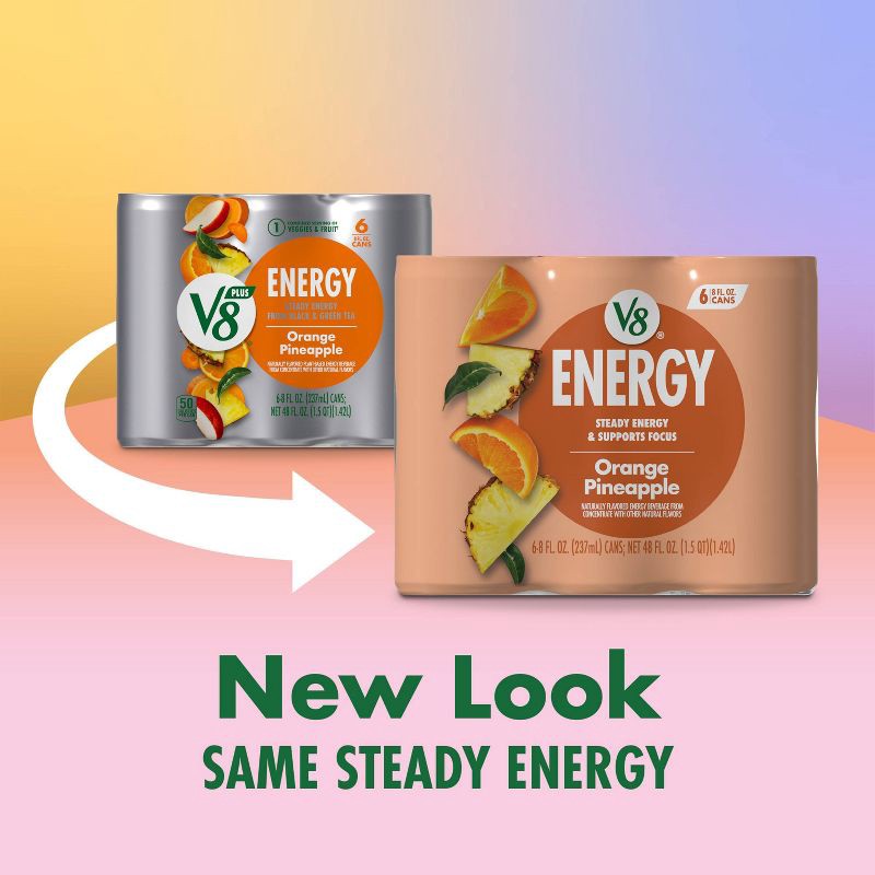 slide 2 of 9, V8 Juice V8 +ENERGY Orange Pineapple Energy Drink - 6pk/8 fl oz Cans, 6 ct; 8 fl oz