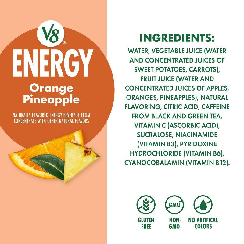 slide 8 of 9, V8 Juice V8 +ENERGY Orange Pineapple Energy Drink - 6pk/8 fl oz Cans, 6 ct; 8 fl oz