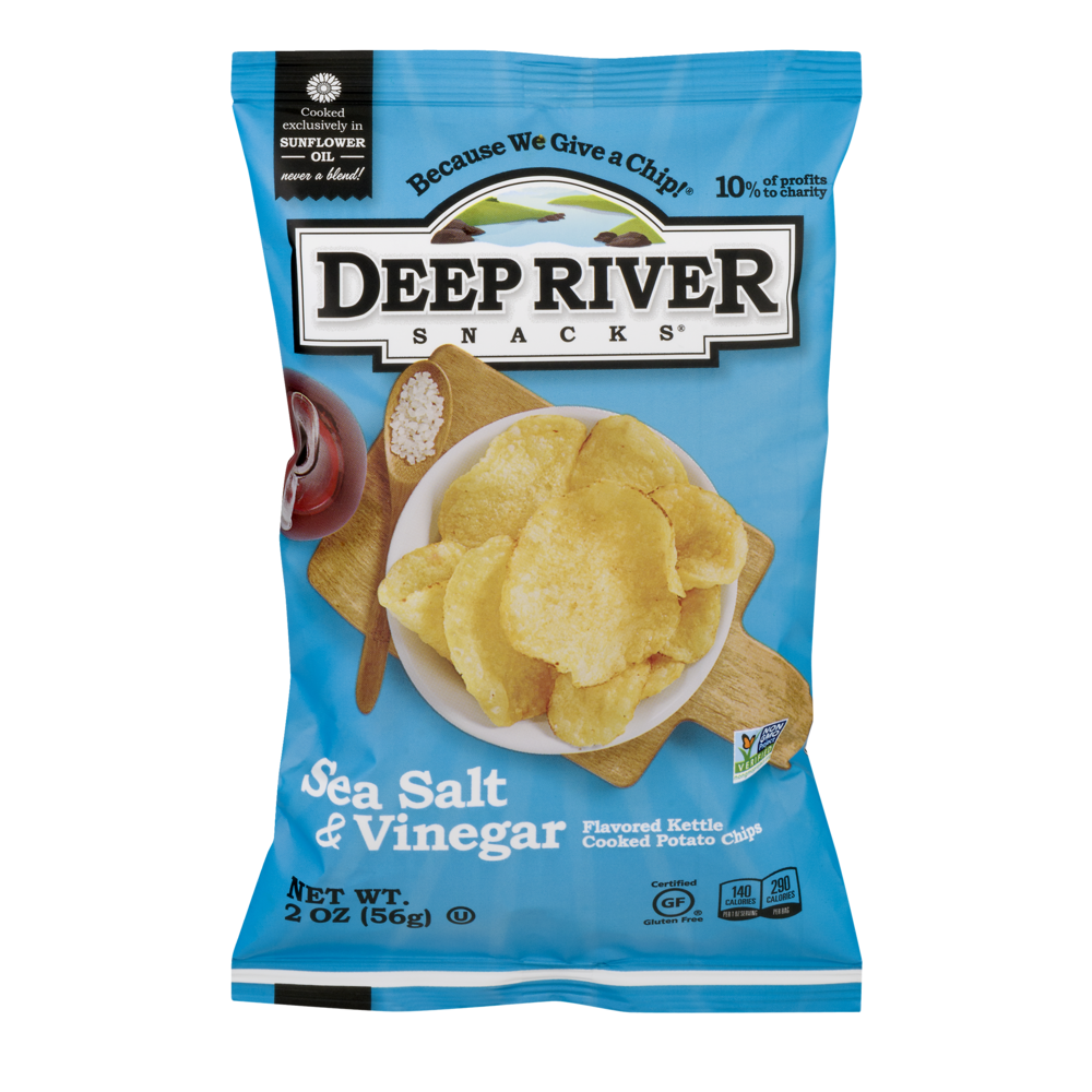 slide 1 of 1, Deep River Snacks Sea Salt & Vinegar Kettle Cooked Potato Chips, 2 oz