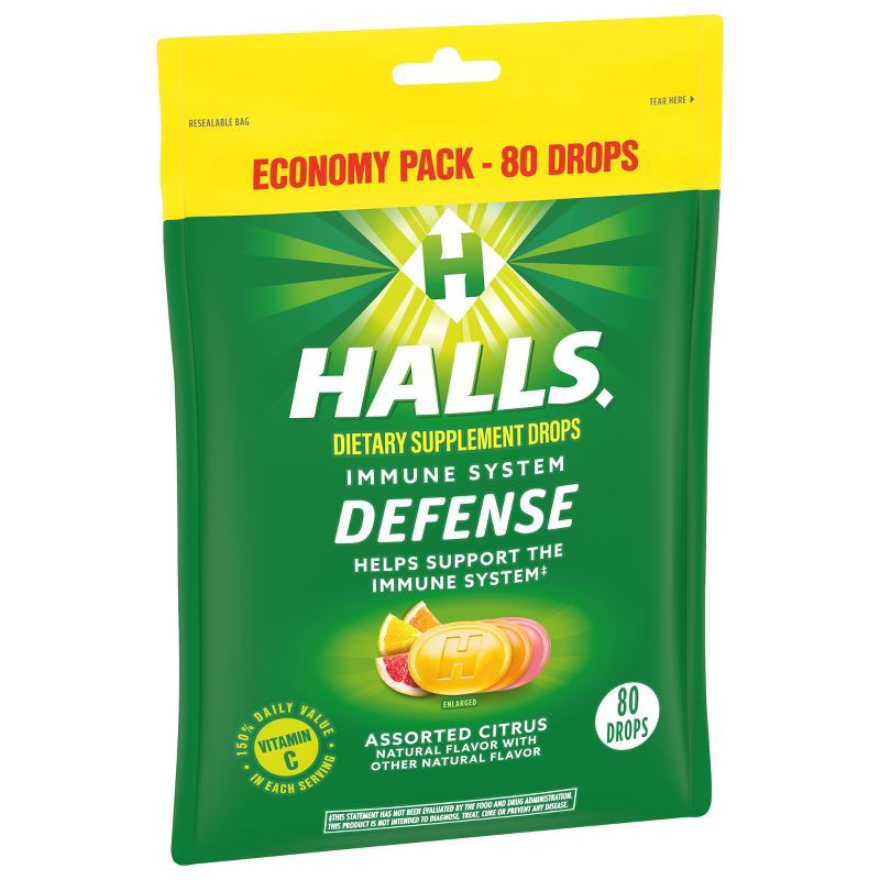 slide 5 of 11, Halls Defense Vitamin C Drops - Orange, Lemon & Grapefruit - 80ct, 80 ct