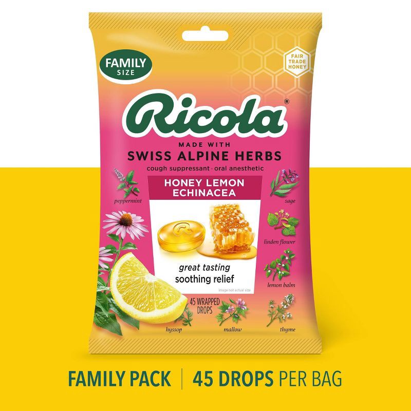 slide 3 of 11, Ricola Throat Drops - Honey Lemon with Echinacea - 45ct, 45 ct